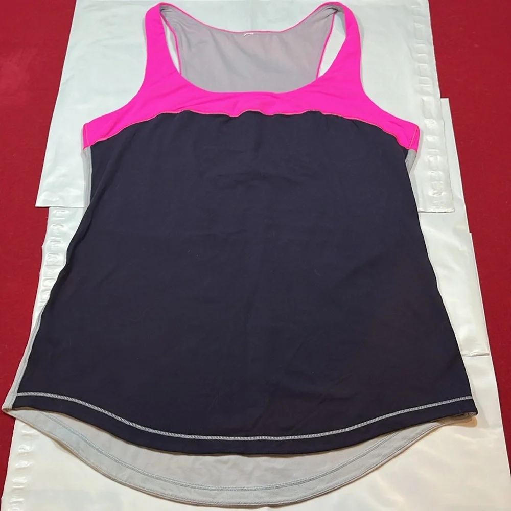 Lululemon First Base TANK TOP, bright Pink BLUE gray SOFT 18”pit to pit Medium M - Picture 1 of 10